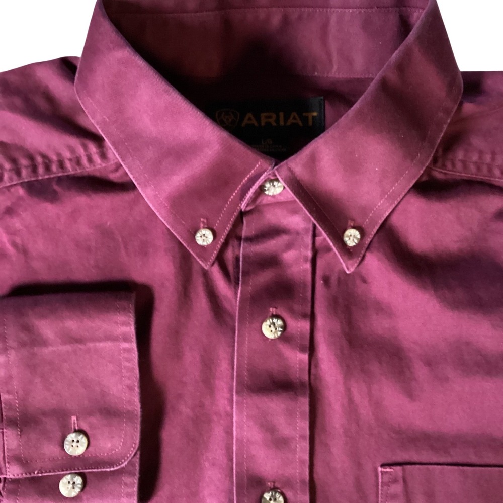 Ariat Mens Rich Burgundy Western Large 100% Cotton Twill Long Sleeve Shirt